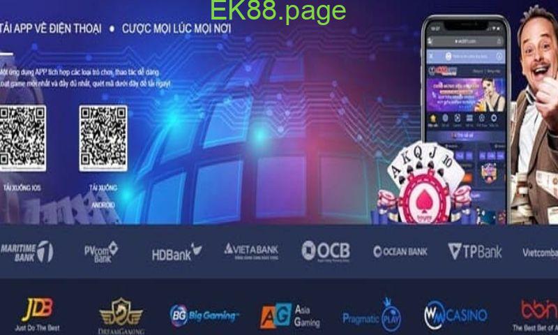 Trang chủ hiển thị mã QR tải app EK88